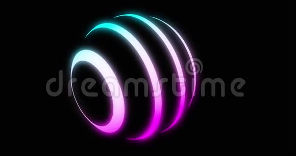 闪烁的霓虹灯球在紫红色和蓝色与闪光线4k环视频的预览图