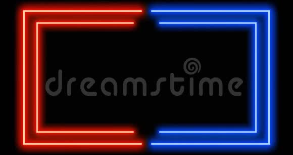 蓝色红色边框用抽象的发光做框架4k视频的预览图