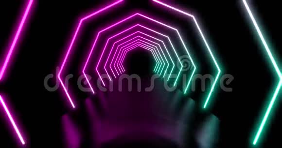 蓝色和紫红色霓虹灯抽象隧道显示未来技术4k视频的预览图