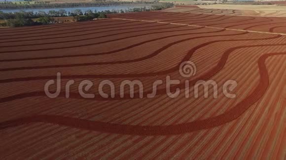 在红土场耕作的空中镜头视频的预览图