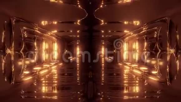 未来的科幻幻想外星机库走廊三维插图与玻璃底部和良好的反射生活视频的预览图