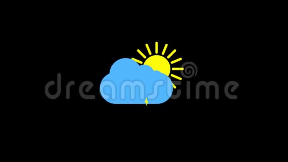 阳光和云和雷雨图标动画与黑色背景阿尔法透明背景动画视频的预览图
