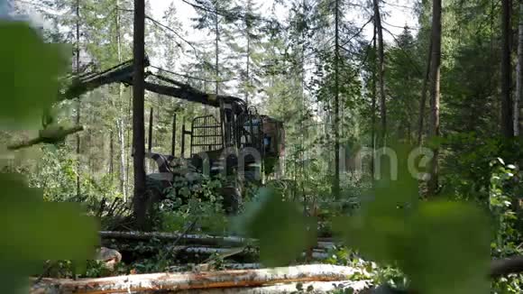 机械甲轮箱装载树干视频的预览图