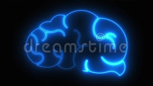 计算机生成的图标的大脑与霓虹灯通过蜿蜒3D渲染视频的预览图