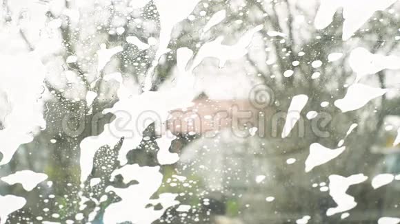 女清洁车窗视频的预览图
