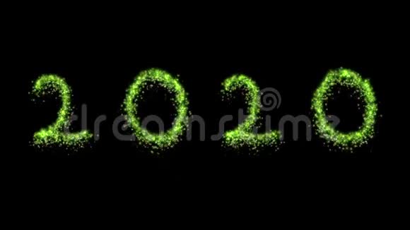 2020年绿色粒子在黑色背景下闪闪发光新年庆典背景视频的预览图