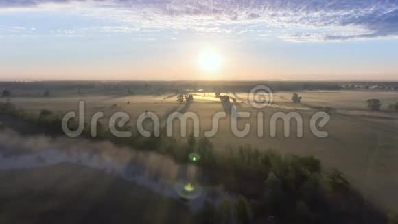 雾中黎明的空中景色视频的预览图