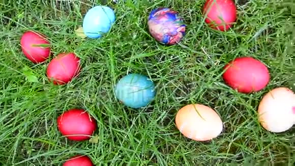 草地上的复活节彩蛋视频的预览图