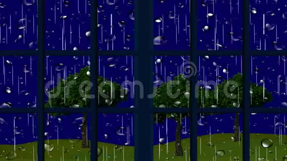 透过窗户看到的雨动画视频的预览图
