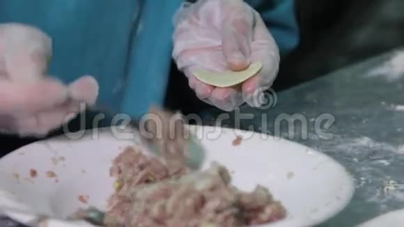 人们用肉包饺子在植物上包饺子视频的预览图