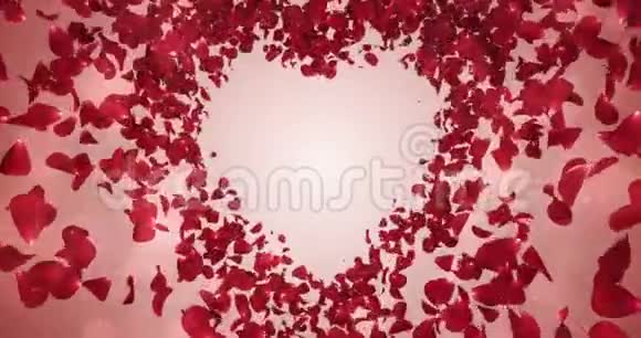红玫瑰花花瓣恋爱心形背景占位符环4k视频的预览图