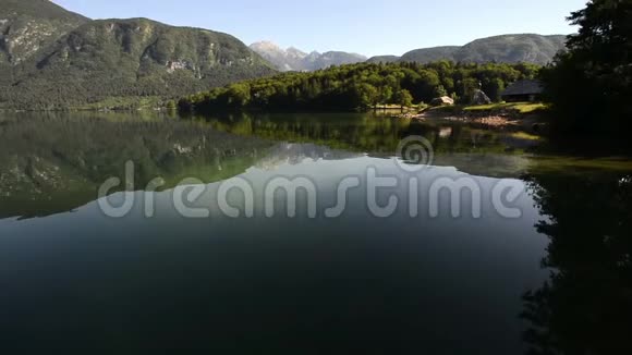 早上令人惊叹的博欣吉湖在朱利安阿尔卑斯山脉的博欣吉山谷中有鱼和绚丽的景观和绚丽的景观视频的预览图