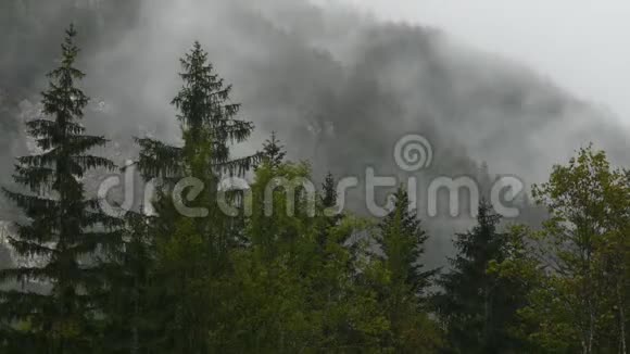 斯洛文尼亚洛加尔斯卡多利纳低云的高山河谷雨天视频的预览图