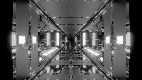 独特的高对比度未来空间科幻机库隧道走廊三维插图现场壁纸运动背景视频的预览图
