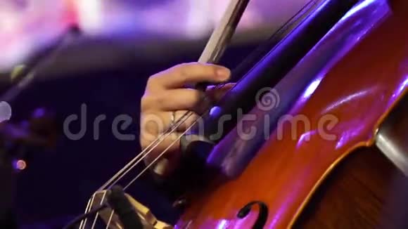 音乐会一位女音乐家手捏琴弦手拢视频的预览图