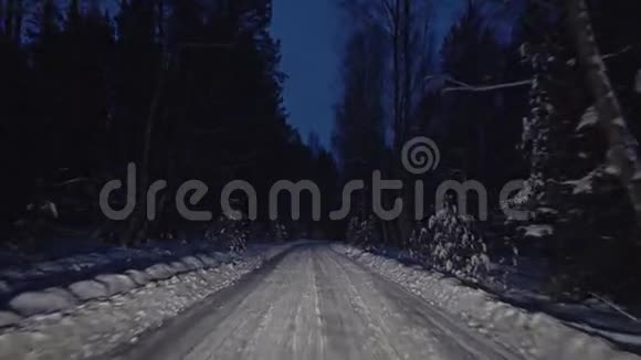 穿越森林冬夜之路视频的预览图