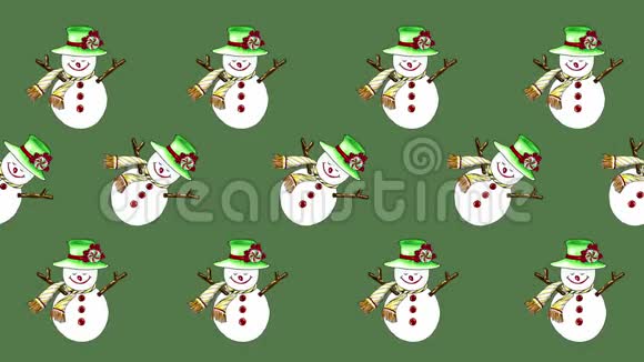 可爱的雪人涂上水彩无缝动画图案为您的背景祝圣诞快乐和幸福的概念视频的预览图