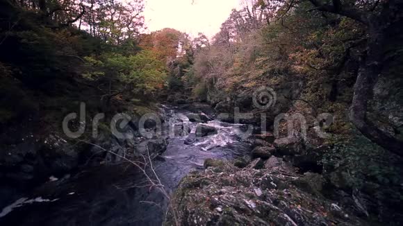 英国北威尔士秋季仙女峡谷瀑布视频的预览图
