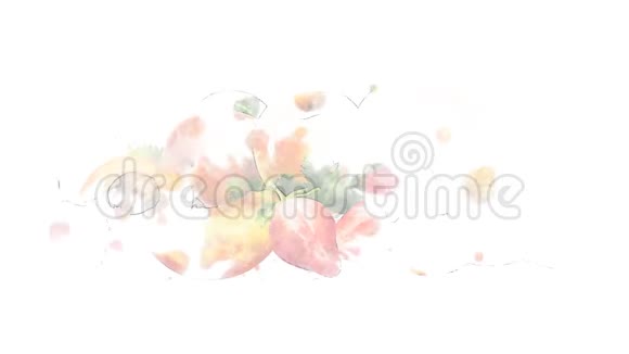 水彩外观动画的杏桃和草莓在阿尔法频道视频的预览图