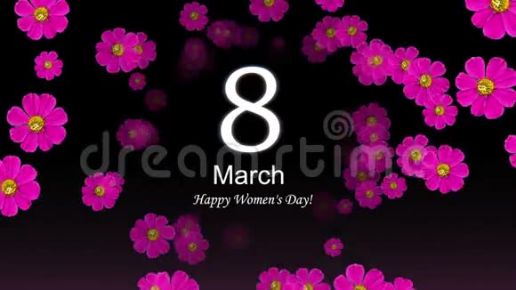 3月8日黑色背景的粉红色花朵祝你女人快乐视频的预览图