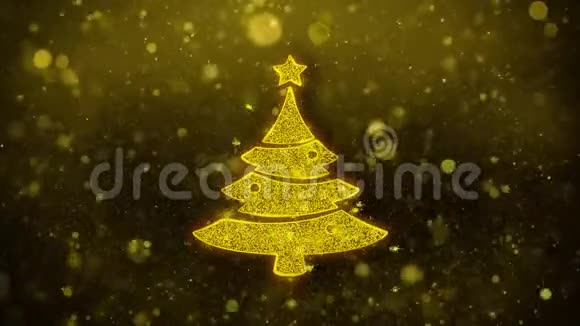 圣诞树星图标金色闪光石颗粒视频的预览图