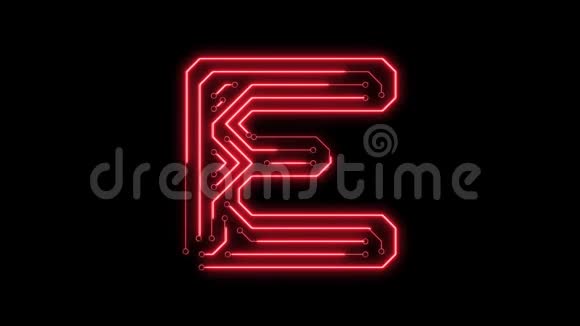 动画红色霓虹灯发光字母D作为电路板风格视频的预览图