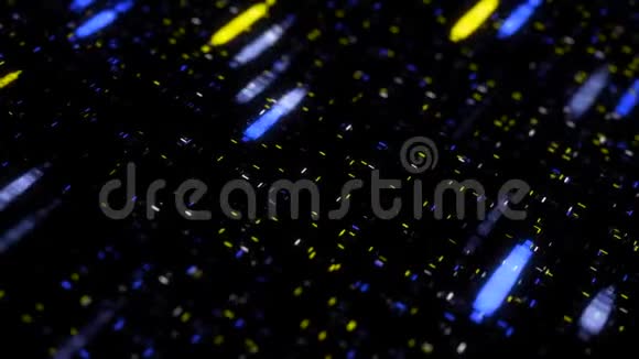 黑色背景下移动霓虹灯斑点和粒子的多色抽象动画动画无缝动画视频的预览图