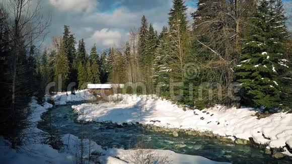 白雪覆盖的冬季景观桥视频的预览图