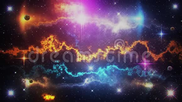 带有星云和恒星动画循环背景的科幻空间行星视频的预览图