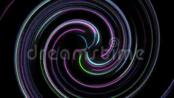 令人惊叹的彩色螺旋霓虹灯抽象运动背景运动旋转催眠回路视频的预览图