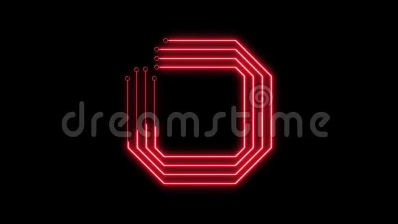 动画红色霓虹灯发光数字0作为电路板风格视频的预览图