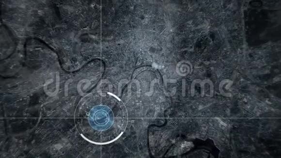 监视无人机或卫星摄像机扫描俄罗斯莫斯科视频的预览图