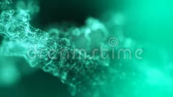 抽象翡翠绿光粒子串漂浮在虚拟空间中旋转闪烁的发光粒子与视频的预览图