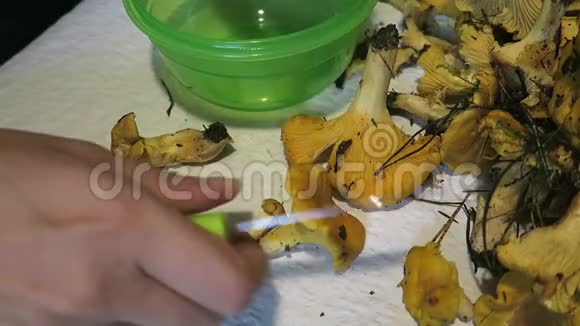 双手清洁金香菜蘑菇季节性食物视频的预览图