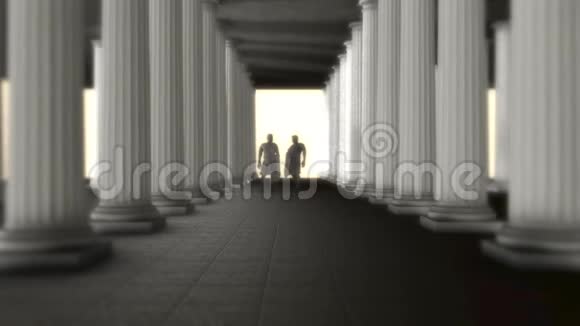 两位希腊罗马参议员在希腊罗马神庙内谈话视频的预览图