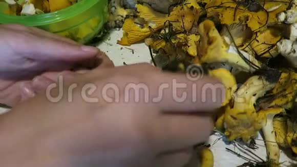 双手清洁金香菜蘑菇季节性食物视频的预览图