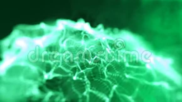 摘要具有深度的平滑发光波动粒子动态流动的绿色串粒4K分辨率未来主义视频的预览图