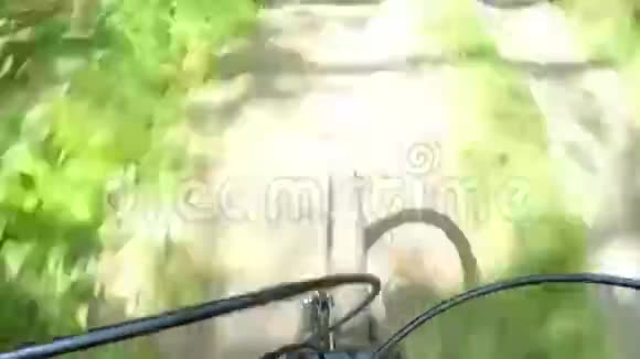骑着自行车穿过树林看着车轮时光流逝视频的预览图
