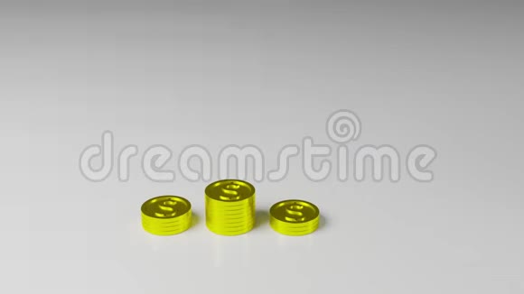 超高清晰度计算机生成的动画向上趋势堆叠金币在白色背景30视频的预览图