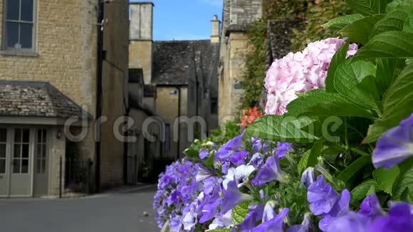 科茨沃尔德度假区英格兰村和鲜花4K视频的预览图
