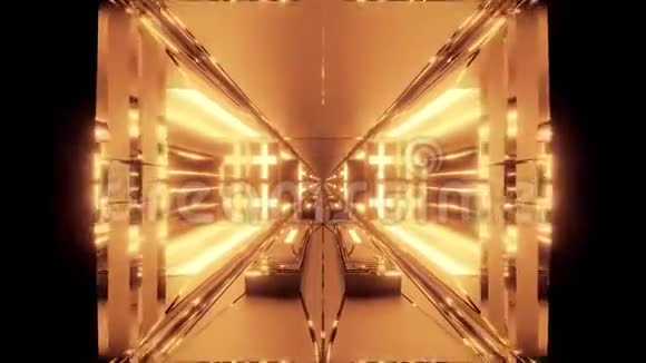 未来主义科幻空间隧道走廊与神圣发光基督教十字架三维插图运动背景现场视频的预览图