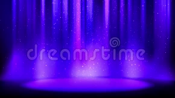 空蓝紫色的场景在闪闪发光的背景上地方被柔和的靛蓝聚光灯照亮落下闪亮的闪闪发光的粒子视频的预览图