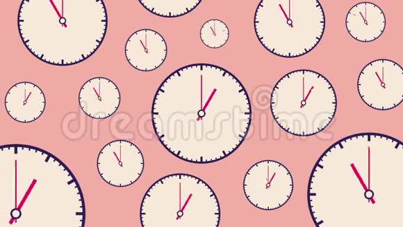 平面白色时钟不同大小与移动箭头在浅粉色背景视频的预览图