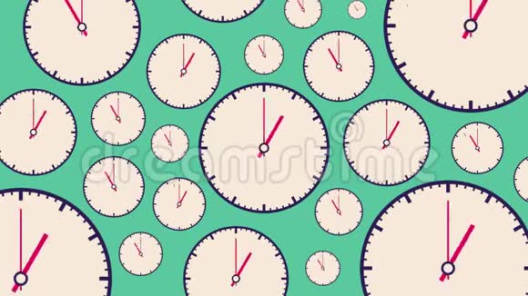 平板白色时钟不同大小与移动箭头在绿松石背景视频的预览图