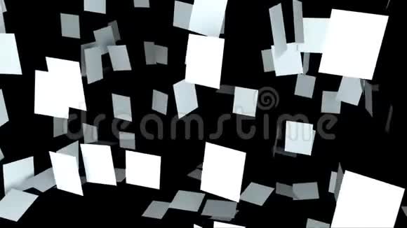 随机悬挂在黑色电脑生成的背景上的多个方格板的组成三维渲染视频的预览图