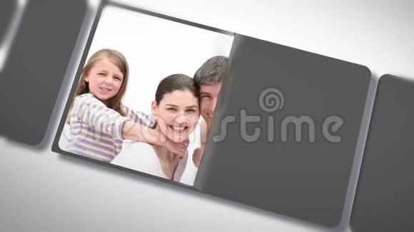 蒙太奇儿童和父母一起分享瞬间视频的预览图