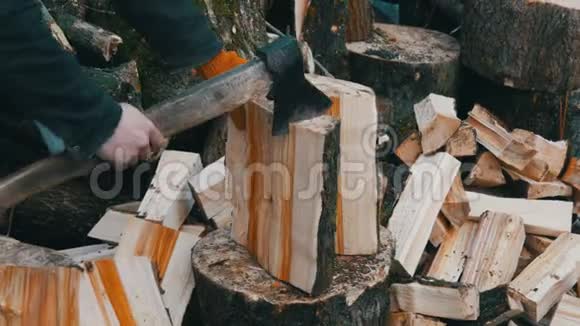 樵夫用斧子砍树干作为柴火视频的预览图