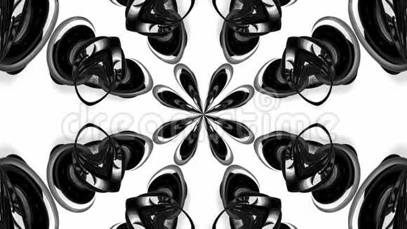 带有黑白丝带的4k循环动画是扭曲的并形成复杂的结构万花筒效应11视频的预览图