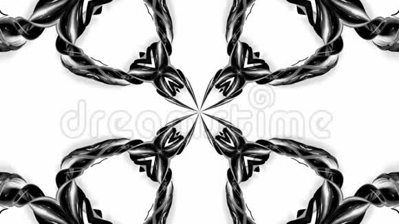 带有黑白丝带的4k循环动画是扭曲的并形成复杂的结构万花筒效应44视频的预览图