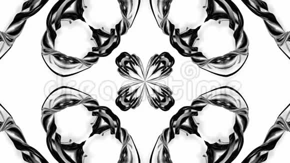 带有黑白丝带的4k循环动画是扭曲的并形成复杂的结构万花筒效应39视频的预览图